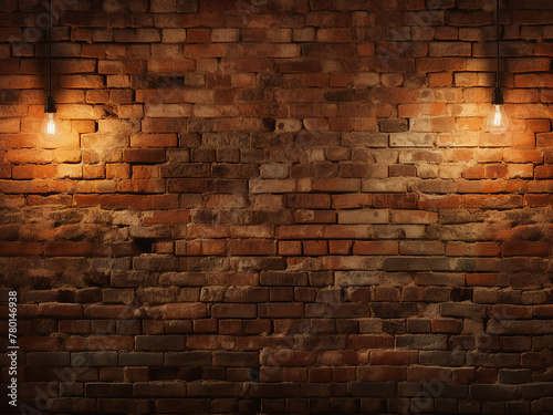 Texture of an aged brick wall illuminated by a spotlight