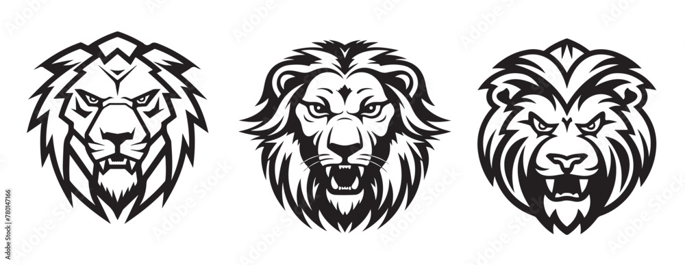 Obraz premium Lion head label set hand drawn sketch illustration