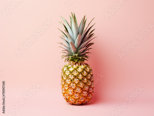 Flat lay of pineapple on pink pastel  invoking summer