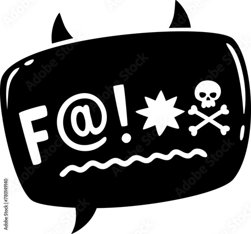 Comic swear speech bubble, hate angry talk and aggressive expletive curse, vector cartoon icon. Bad word swear speech bubble with devil emoji, mad anger or rude language and curse shout text