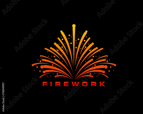 Carnival firework icon of event confetti for birthday, holiday and fiesta party firecracker, vector emblem. Firework sparks splash or sparkling fountain of confetti for entertainment pyrotechnics