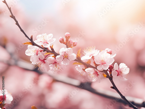 Pink spring backdrop features flower blossoms  April floral scenery  and a blooming tree