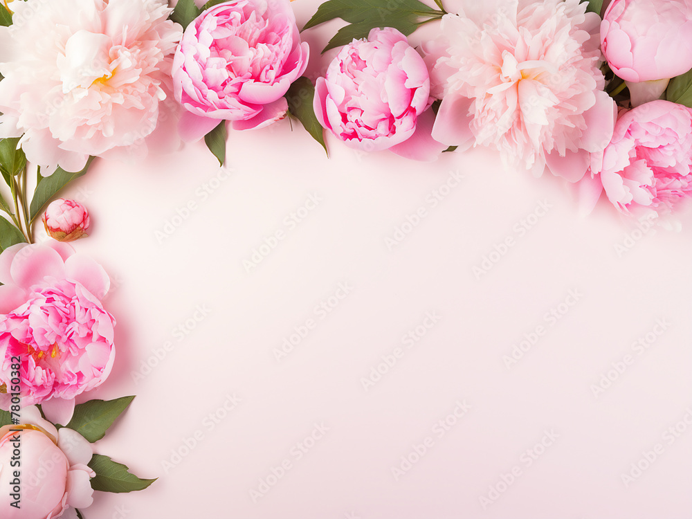 Pink paper adorned with peonies offers space for a stylish greeting