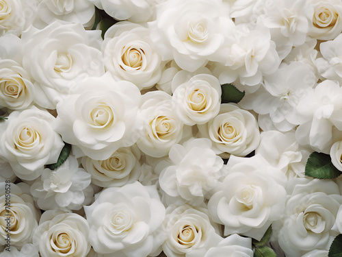 A floral composition featuring white rose flowers offers space for text