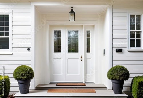 Elevating Your Home with a White Front Door and Elegant Accents