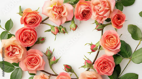 A bouquet of pink roses is arranged in a circle on a white background