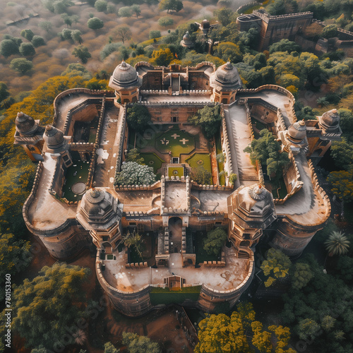 An aerial view of a beautiful grand castle in Rajasthan  India