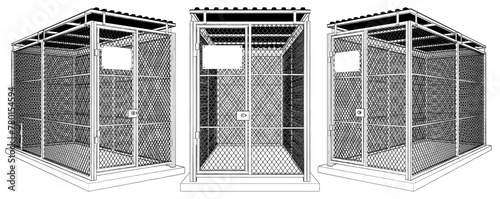 Cage Vector 02. Illustration Isolated On White Background. Animal Dog Cage.