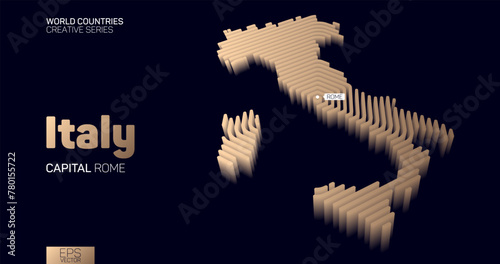 Isometric map of Italy with golden hexagon lines photo
