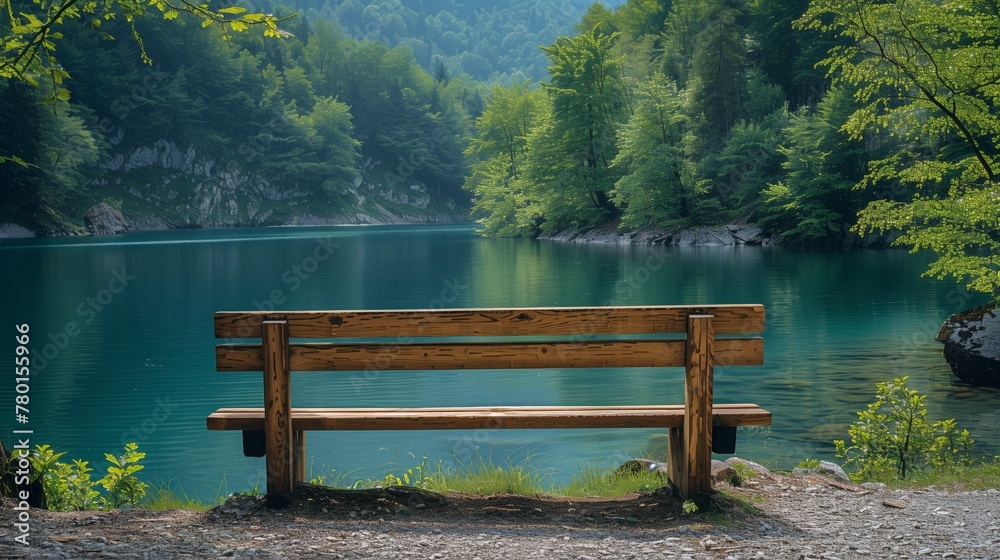 Empty bench on the lake, backside of a bench,
Rustic wooden bench on a tranquil blue lake Empty bench on the lake, backside of a bench,
Rustic wooden bench on a tranquil blue lake
