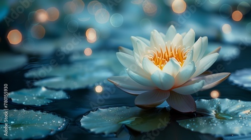 Serene lotus flower blooming on blurred background