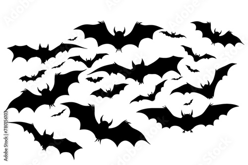 Black silhouette of some of bats on a white background. photo