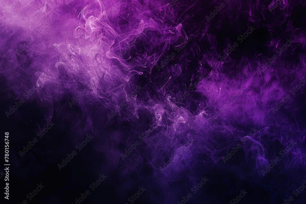 Mystical Purple Smoke Swirls in Black Void, Abstract Fog Background