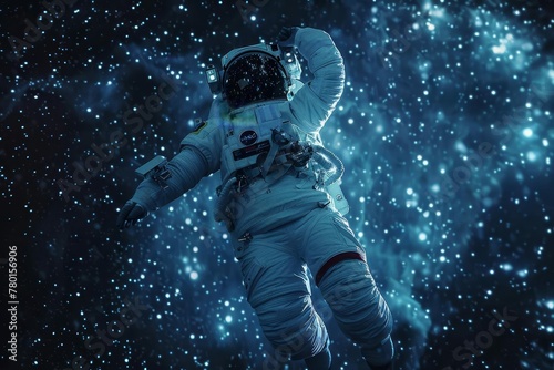 Astronaut Floating in Outer Space, Surreal Cosmonaut Portrait with Starry Background