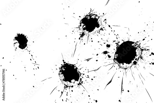Silhouette outline of bullet holes on white.