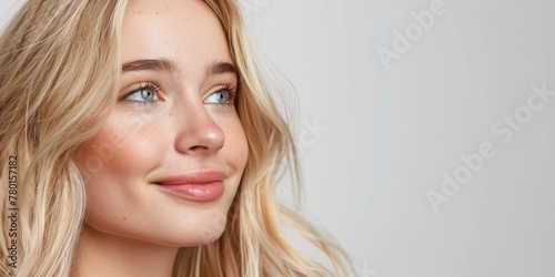 Serene Blonde Woman with Blue Eyes and a Gentle Smile