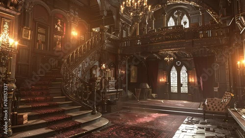 a highly detailed 3D render of a haunted manor. seamless looping overlay 4k virtual video animation background photo