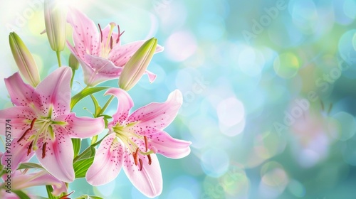 Close up of a pink lily flower with a blurred background