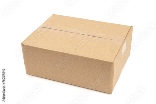  Closed cardboard box isolated on white background.