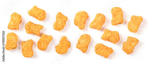 Chicken nuggets  isolated on white background. Top view