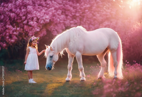 Enchanted Childhood A Pink Fantasy with Girl and Unicorn