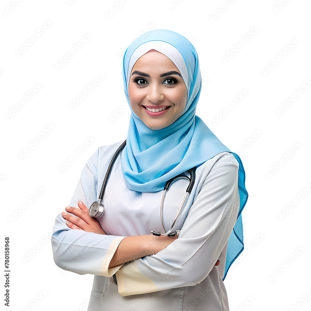 An amazing smiling Middle Eastern female nurse looking at the camera wearing a clinic uniform isolated on a transparent background
An amazing smiling Middle Eastern female nurse looking at the camera wearing a clinic uniform isolated on a transparent background