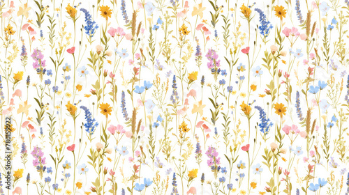 Wild herb collection, meadow inspiration, seamless watercolor