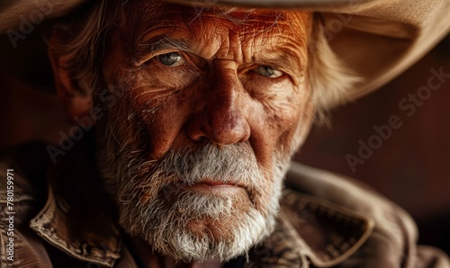 Intense Gaze of an Elderly Cowboy