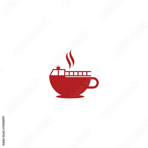 fire trucks coffee simple sleek creative modern geometric unique logo design