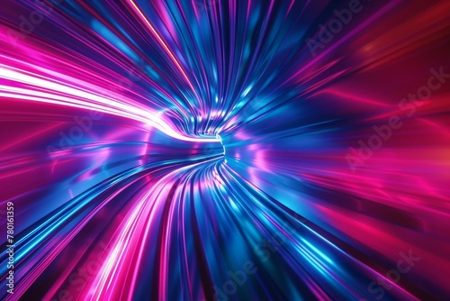Abstract pink and blue fast motion light trails, dynamic futuristic technology background