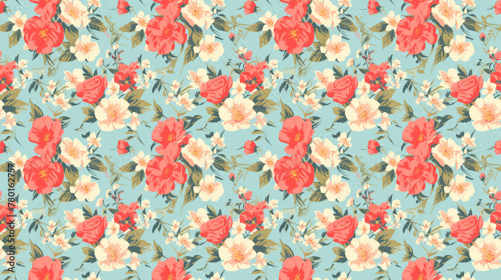 Vintage wallpaper florals, retro blooms in bright, seamless patterns,
