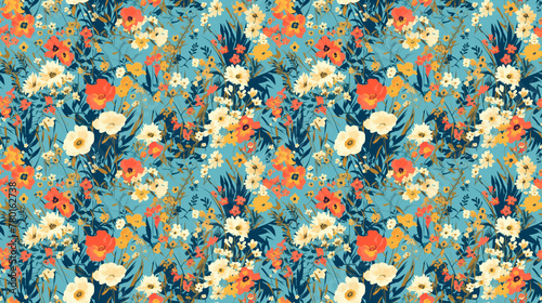 Vintage Bouquet Retro florals in bright  modern colors  seamless 