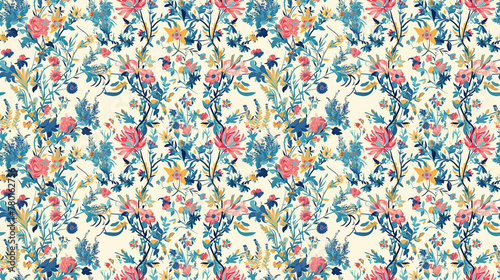 Vintage floral tapestry, bright colors reborn in seamless fashion,