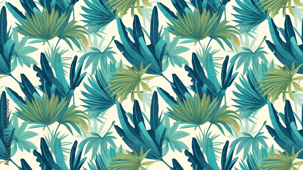 Traveler’s palm, fan pattern, radiant green and blue