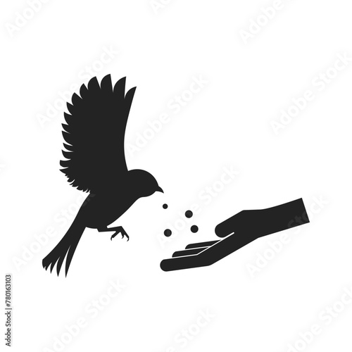 Isolated pictogram sign of hand feed flying bird, signage for do not give for to animals on park, zoo, farm