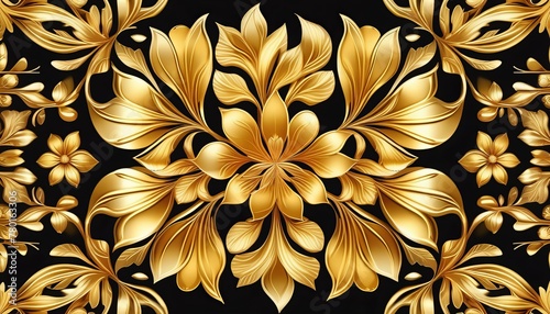 Intricate Gold Flowers Wallpaper in Artistic Style