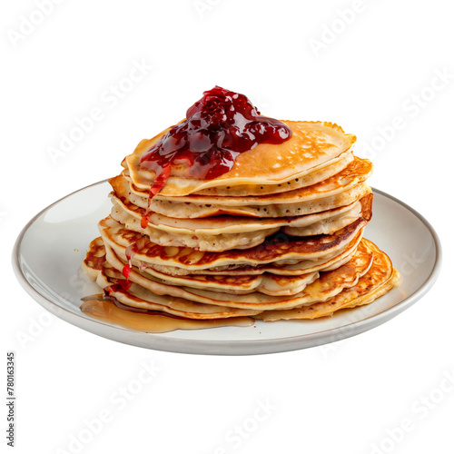 Stacked Russian pancakes on a plate isolated on white background