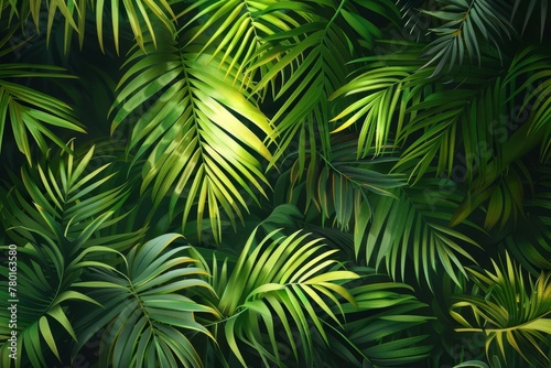 Palm leaves tropical background  lush green foliage illustration with vibrant colors and intricate details