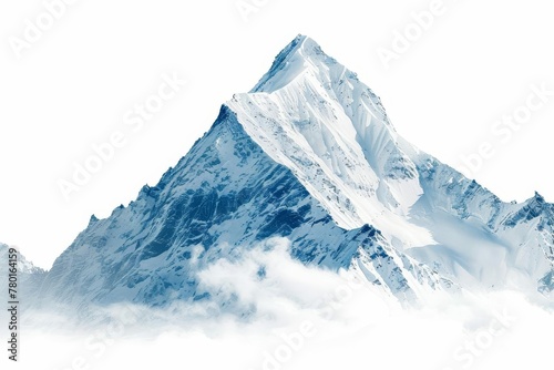 Isolated Snow-Capped Mountain Peak on White Background, Majestic Winter Landscape © Lucija