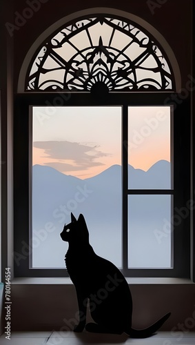 AI-generated enchanting shadow of a mystical cat, blending digital artistry with imaginative allure for captivating wall decor."