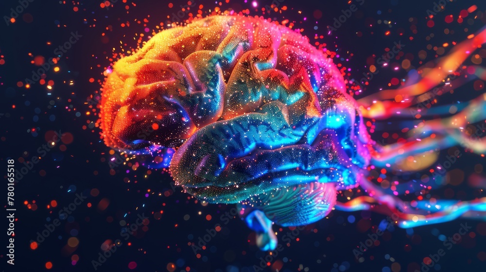 computer brain digital 3d bright colors 