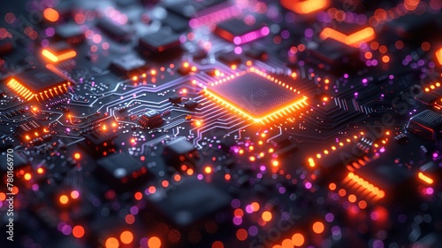 photosensitive sensor on a printed circuit board closeup with a violet glow - Generative Ai photo