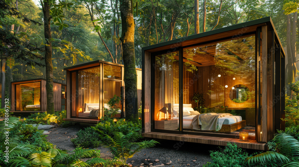 ranquil Forest Glass Cabins at Dusk