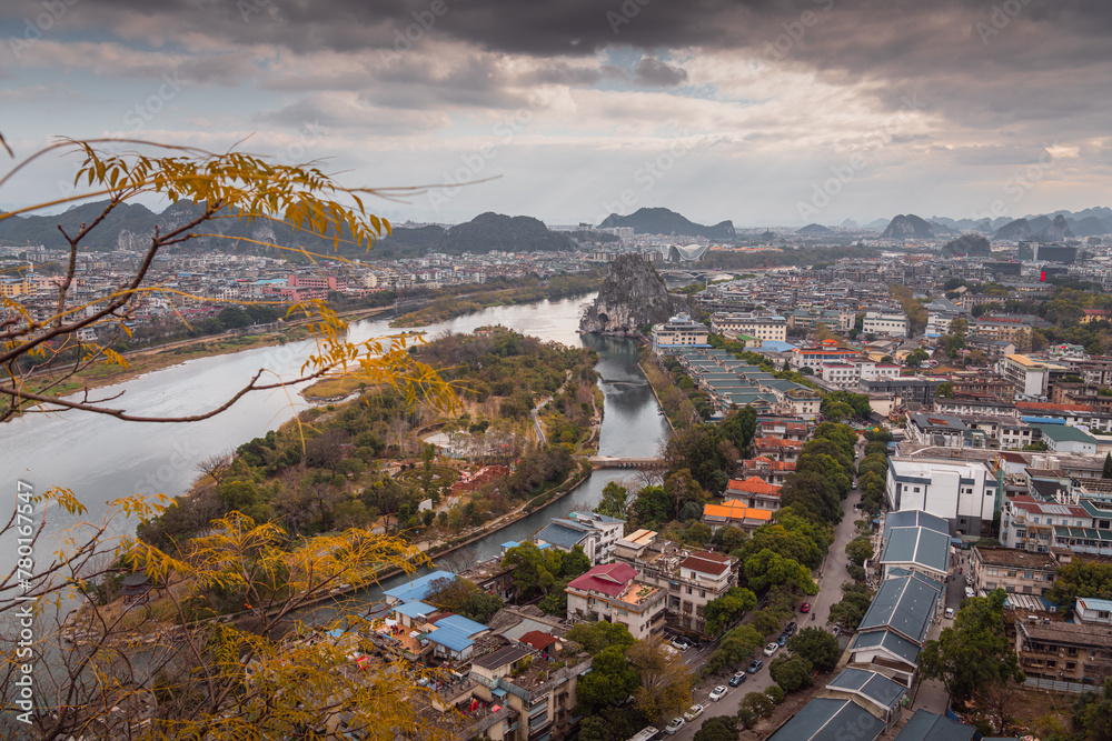 Autumn landscape of Guilin city taken from above, Guilin, China