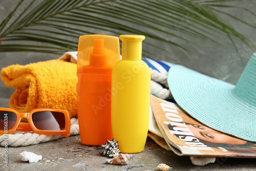 Bottles of sun protection c...