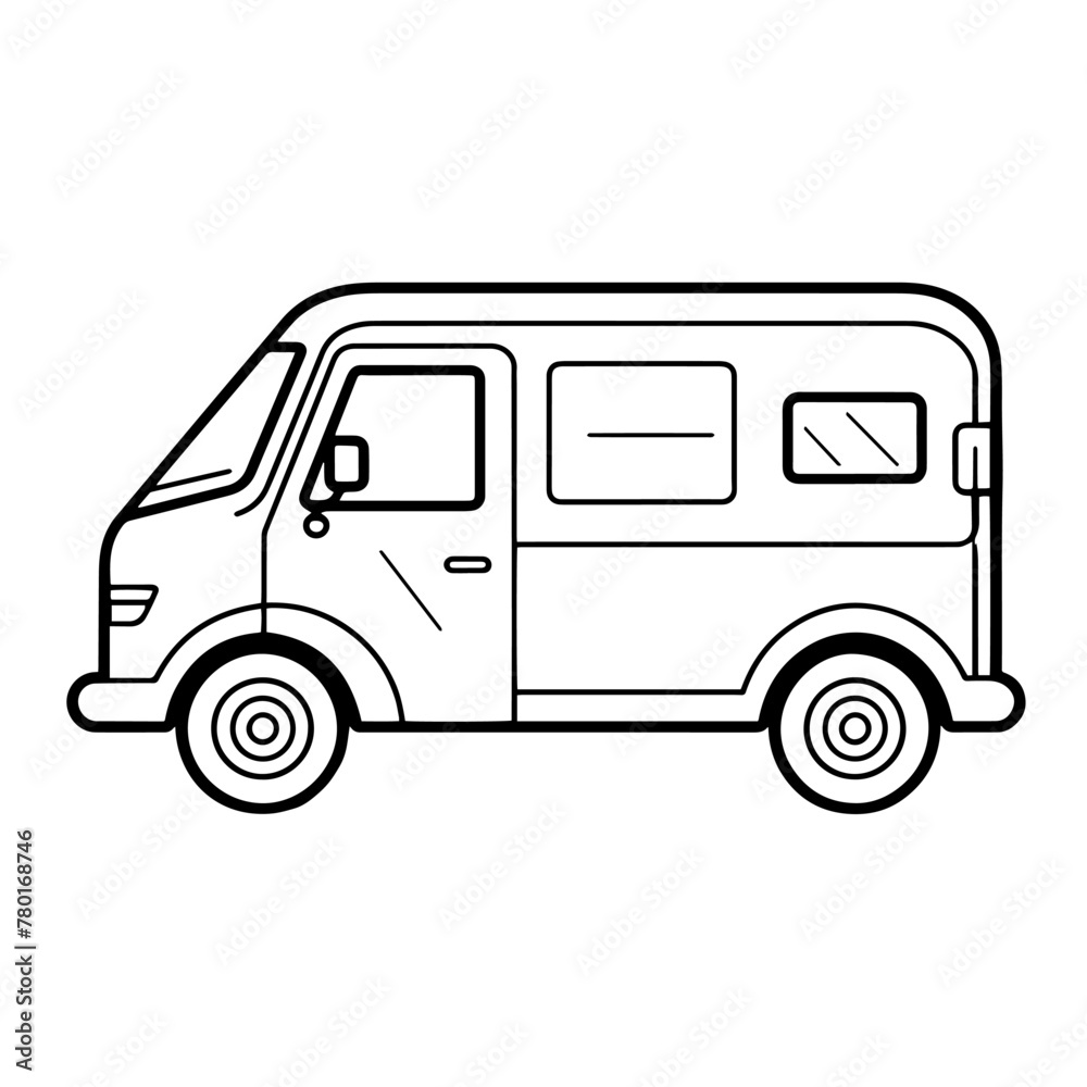 Sleek outline vector icon of a van.