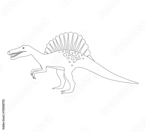 Vector flat hand drawn outline spinosaurus dinosaur isolated on white background