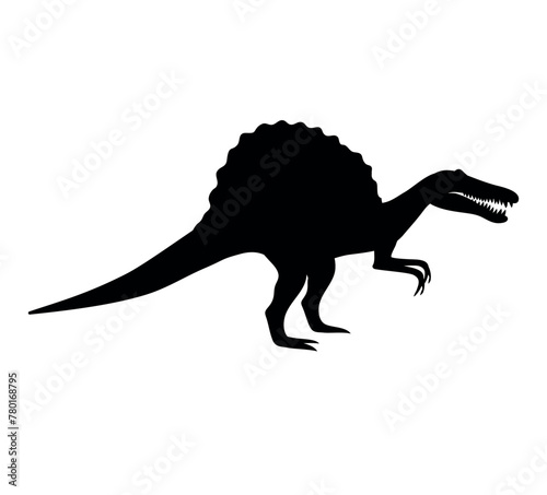 Vector flat hand drawn spinosaurus dinosaur silhouette isolated on white background