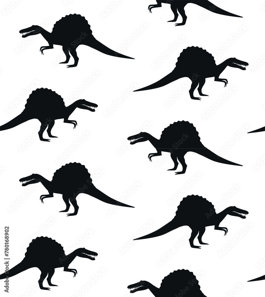 Vector seamless pattern of flat hand drawn spinosaurus dinosaur ...