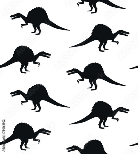 Vector seamless pattern of flat hand drawn spinosaurus dinosaur silhouette isolated on white background photo